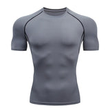 Men's Running Compression T-shirt Short Sleeve Sport Tees Gym Fitness Sweatshirt Jogging Tracksuit Homme Athletic Shirt Tops MartLion 1507-Gray S Fit ( 45-50 Kg ) 