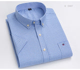 Men's Oxford Short Sleeve Summer Casual Shirts Single Pocket Standard-fit Button-down Plaid Striped Cotton Mart Lion   