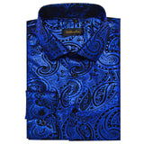 Luxury Royal Blue Paisley Silk Dress Shirts Wedding Party Performence Shirt Men's Social Clothing camisas de hombre MartLion   