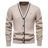 Men's Cotton Cardigan Sweater V Neck Button-up Casual MartLion SW199-Apricot EUR XXL 100-110kg 