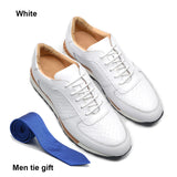 4 Colors Genuine Leather Men's Luxury Sneakers Plaid Weave Pattern Lace-up Casual White Leather Shoes Deals Spring Autumn MartLion White EUR 38 