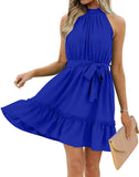 Women's Dress Summer Women's Beach Dress Folded Cake Dress Loose Neck Tie Sleeveless Dress Women's Summer Clothing MartLion   