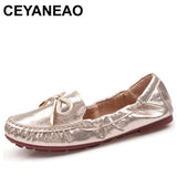 Bow tie Loafers Silver Gold Ballet Flats Casual Slip On Shoes Woman Shallow Soft Summer Flat MartLion   