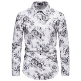 Autumn Winter Shirt Men's Vintage Rose Print Casual Long Sleeve Shirt MartLion White Black S 