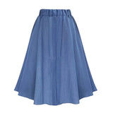 Women's Waist Button Pleated Midi Skirt With Elastic Waist Knee Length Skirt MartLion SKY BLUE  