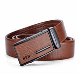 Men's Leather Belt Metal Automatic Buckle Work Black PU Strap MartLion Brown 120cm 