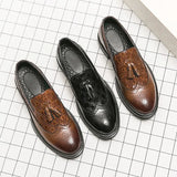Brown Brogue Shoes Men's Tassel Leather Dress Casual Zapatos Hombre De Vestir MartLion   