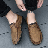 Casual Shoes Men's Sewing Leather Sneakers Non-slip Rubber Out Sole Work Walking Mart Lion   