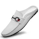 Summer Breathable Shoes Men's Genuine Leather Half Slip on Moccasins Casual Style Luxury Brand Half Loafers MartLion   