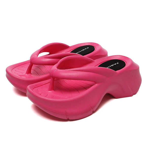 Women's Wedge Heel Flip Flops Summer Clip Toe Thick Bottom Platform Slippers Soft Sole Non-Slip Beach Shoes Slides MartLion Rose Red 36-37 