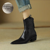 Women Boots Genuine Leather Western Shoes Pointed Toe Chunky Heel Chelsea Retro MartLion