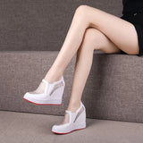 Woman Platform Wedge Sneakers Women 12cm Height Increasing Ladies Walking Slip on Casual Vulcanized shoes MartLion WHITE 33 