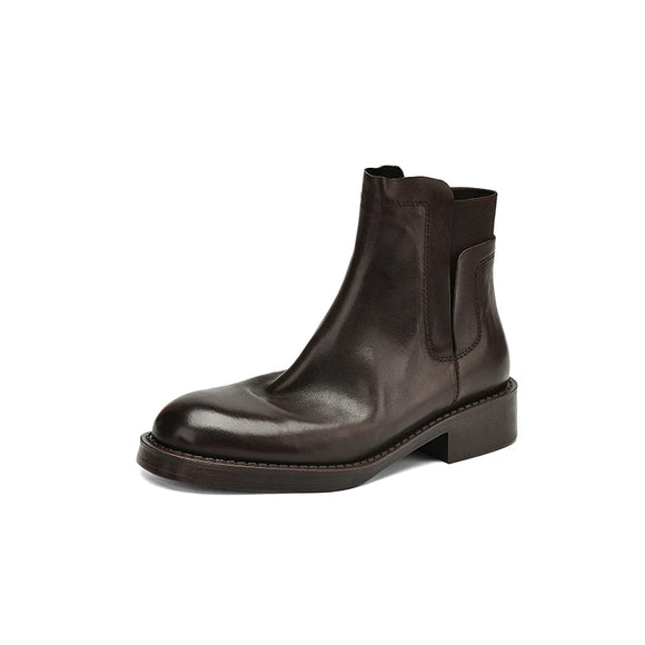 Women Leather Ankle Boots Thick Mid Heel Motorcycle Shoes Round Toe Cowboy Short Outdoor Platform Boots MartLion