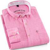 Men's Versatile Casual Long Sleeve Solid Linen Cotton Shirts Single Pocket Button-down Breath Soft Slim-fit Shirt Mart Lion Pink S 