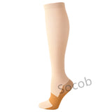 Compression Socks Solid Color Men's Women Running Socks Varicose Vein Knee High Leg Support Stretch Pressure Circulation Stocking Mart Lion Copper Skin S-M 