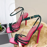  Liyke Green Butterfly Knot Women Sandals Summer Square Open Toe Buckle Strap High Heels Party Prom Shoes Pumps Mart Lion - Mart Lion