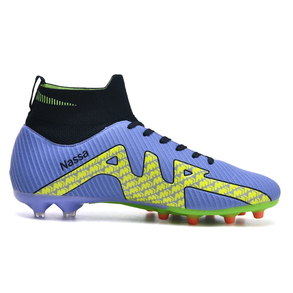 Men's Soccer Shoes High Ankle Soccer Boots Outdoor Anti-slip Grass Training Soccer Sneakers  Football Shoes MartLion NL22535-C-blue 41 