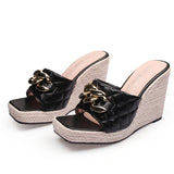 Peep toe Sandals Women Summer Shoes Platform Elegant Wedge Heel 10cm Yellow Black Pink MartLion Black 8 