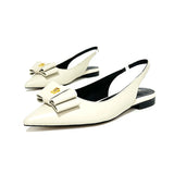 Summer Women's Sandals Genuine Leather Pointed Elastic Band Low Heel Leather Bag Party Shoes MartLion WHITE 35 CHINA