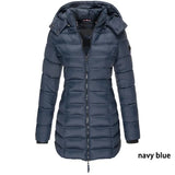 Women's medium length slim cotton suit warm coat women's cotton suit MartLion Navy blue S 