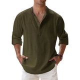 Cotton Linen Shirts for Men Casual Shirts Lightweight Long Sleeve Henley Beach Shirt Shirt Men MartLion ArmyGreen 4XL 