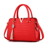 Women Handbags Tassel PU Leather Totes Bag Top-handle Embroidery Bag Shoulder Bag Lady Simple Style Crocodile pattern MartLion Red 28x13x20cm 