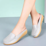 Summer Genuine Leather Women Flats Hollow Slip On Leather Loafers Ladies Shoes Korean Style Soft Moccasins Half Slippers MartLion   