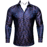 Barry Wang Exquisite Blue Silk Paisley Men's Shirt Four Seasons Lapel Long Sleeve Embroidered Leisure Fit Party Wedding MartLion CY-0401 S China