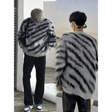 Zebra print crewneck knitted jumper sweaters pullovers men's and women vintage loose show slim niche trend MartLion 1grey M 