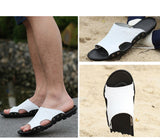 Men's Slippers Summer Genuine Leather Casual Slides Street Beach Shoes Black Cow Leather Sandals Mart Lion   