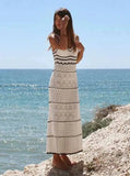 Women's Beach Style Crochet Hollow Slim Sling Sweater Long Dress MartLion   