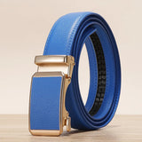 Golden Automatic Buckle Belt Men's and Women Universal Casual Red Blue Green Black White Female Waistband MartLion Blue CHINA 120cm