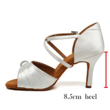 Woman Shoes For Dancing Latin Girls Ballroom Ladies Modern Tango Jazz Practice Salsa Sandals White MartLion White3 8.5CM 41 (25.5cm) CHINA