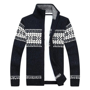 Thick Warm Knitted Cardigan Men's Winter Sweaters Coats Jackets Wool Cotton Flower MartLion Dark Blue S 