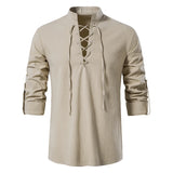 Men's Casual Blouse Cotton Linen Shirt Tops Long Sleeve Tee Shirt Spring Autumn Slanted Placket Vintage MartLion khaki US XXL 