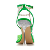 Soft PVC Women Sandals Luxury Rhinestones Peals Chains High heels Gladiator Summer Wedding Shoes MartLion   