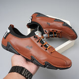 Casual Sports Shoes Genuine Leather Non Slip Soft Bottom Stitching Breathable Outdoor Hiking Luxurious Men's Social Mart Lion   