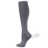 Compression Socks Solid Color Men's Women Running Socks Varicose Vein Knee High Leg Support Stretch Pressure Circulation Stocking Mart Lion Grey S-M 