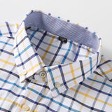 Men's 100% Cotton Long Sleeve Plaid Checkered Shirts Single Patch Pocket Standard-fit Button-down Striped Casual Oxford Mart Lion   