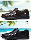 Leather Summer Men's Beach Sandals Hollow Outdoor Water Sport Sneakers Office Dress Casual Father Loafers Shoes Mart Lion   