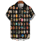 Mask Print Men's Shirt Summer  Short Sleeve Shirt  Casual Hawaiian Shirt For Men Loose Clothing Mexican Wrestling MartLion   