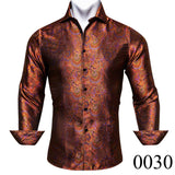 Barry Wang Luxury Rose Red Paisley Silk Shirts Men's Long Sleeve Casual Flower Shirts Designer Fit Dress BCY-0029 Mart Lion   