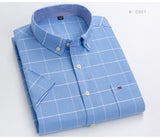 Men's Oxford Short Sleeve Summer Casual Shirts Single Pocket Standard-fit Button-down Plaid Striped Cotton Mart Lion   