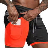 Men's Running Shorts Summer Sportswear Double-deck Short Pant 2 In 1 Training Workout Clothing Gym Fitness Sport Mart Lion Fluorescent Orange M(50-65kg) 