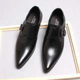 Italian Men's Pointed Toe Loafers Genuine Calf Leather Dress Shoes Men  Casual Buckle Wedding Formal Oxford Shoes MartLion   