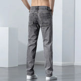 Cotton Stretch Denim Jeans Casual Men's Thin Grey Summer  Straight Lightweight Trousers MartLion   