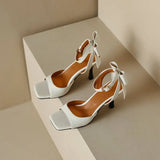 Women Sandals Square Toe Thin Heel Buckle Strap Bowknot Elegant Dating Female Shoes MartLion   