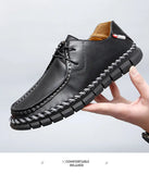 Leisure Handmade Genuine Leather Casual Shoes Men's Top Grain Cowhide Driving Flexible Loafers Sewing Office Walking Mart Lion   