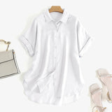 Summer Oversized Shirts Women Shirt Loose Solid Tops Short Sleeved Blouse Casual Solid Buttons Down MartLion   