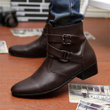 Leather Chelsea Boots Men White Dress Boots Men Casual High top Buckle Strap Formal Shoes Men Motorcycle Boots